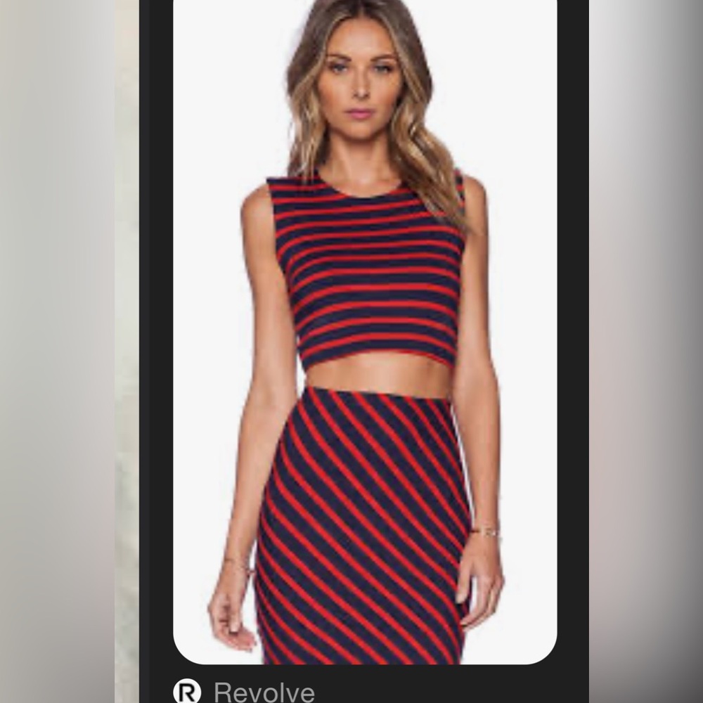 Karina Grimaldi Red and Black Striped Two-Piece Skirt Set